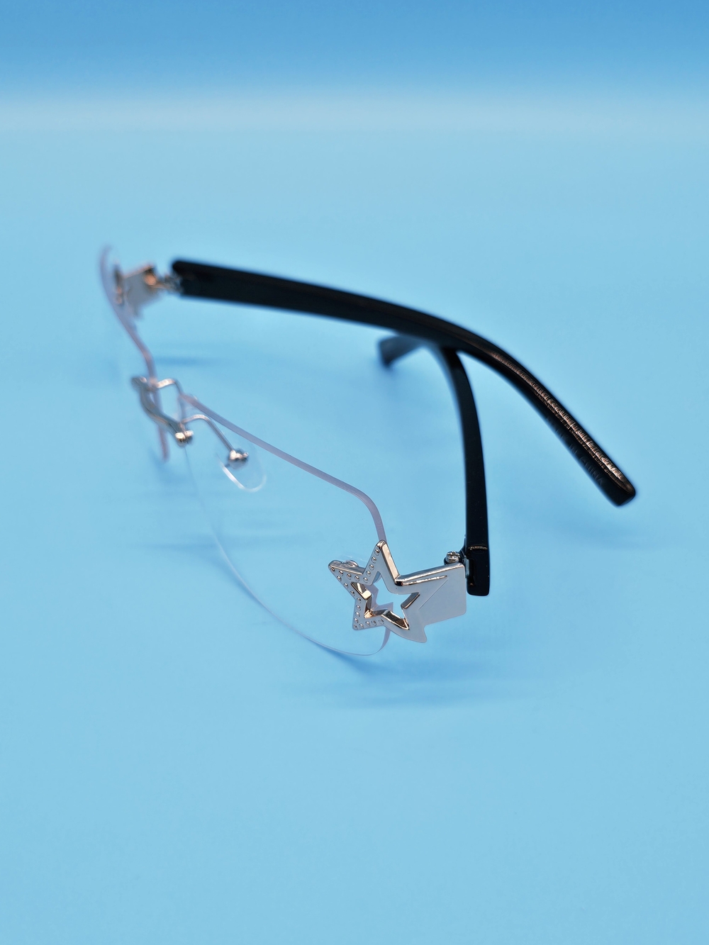 Star Accent Rimless Reading Glasses - Black and Silver